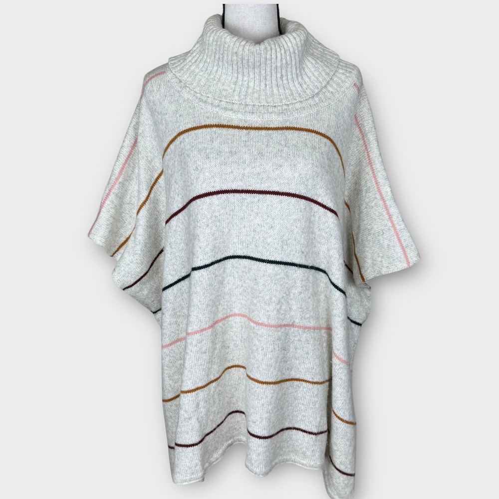 LOFT Striped Cowl Neck Poncho Sweater Cape‎ Pullover Knit XS/S Oversized Cozy